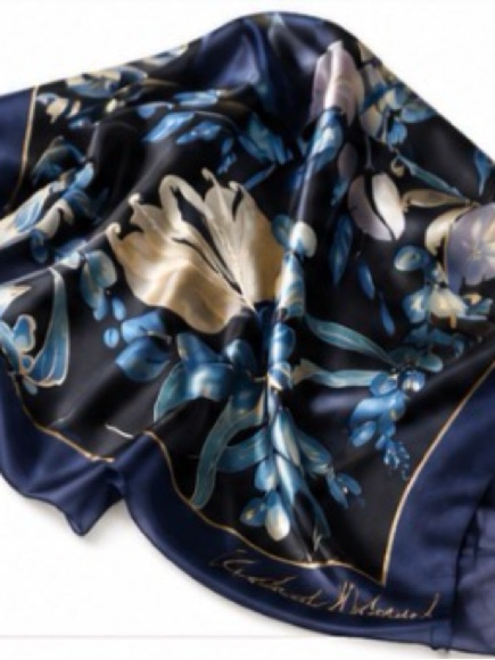 Michael Michaud Silk Scarf Shawl Blue Floral Oversized Elegant Wrap 70x34 - Picture 3 of 5